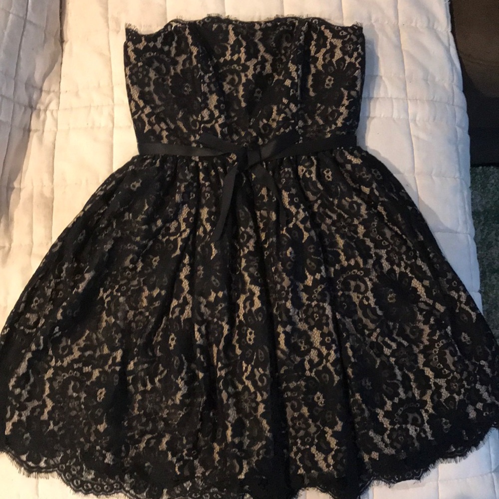 Strapless lace overlay dress